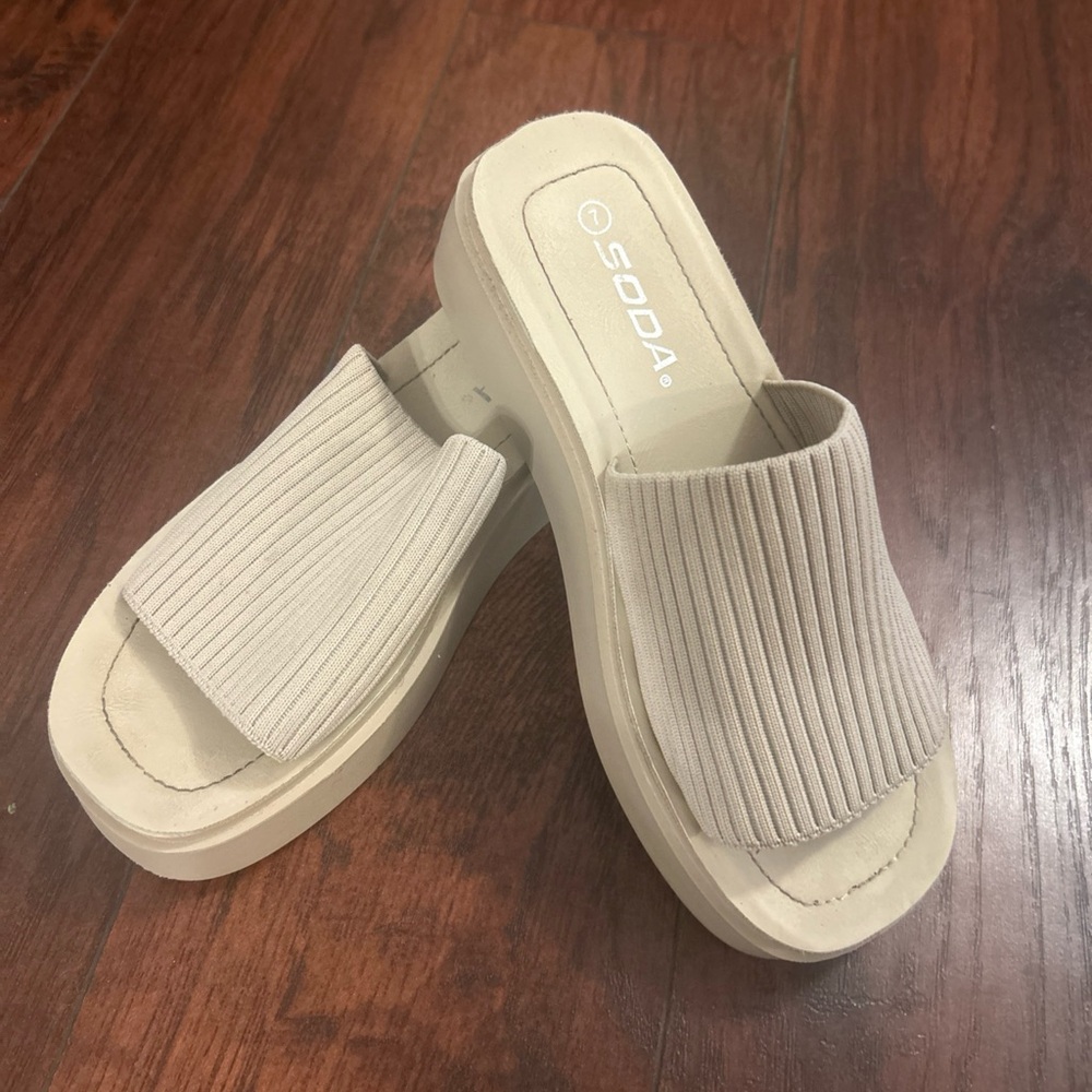 Soda Pim Wedge Chunky Platform Womens Sandals with Stretch Knit Upper